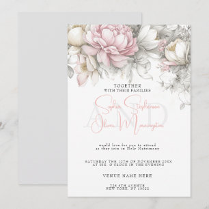 Invitation Mariage Moderne Classique Floral Ivoire et Rose
