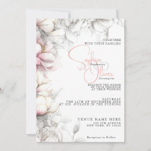 Invitation Mariage   Moderne Classique Floral Ivoire et Rose 