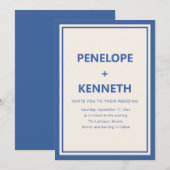 Invitation Mariage Moderne Classique Simple avec Bordure Bleu (Devant / Derrière)