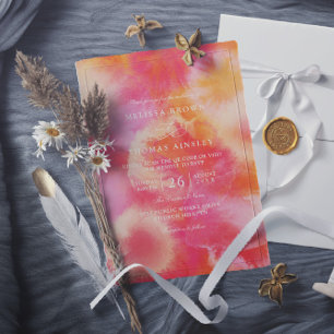 Invitation Mariage moderne code QR aquarelle rose orange chau
