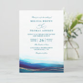 Invitation Mariage Moderne Code QR Océan Or Bleu Marine (Debout devant)