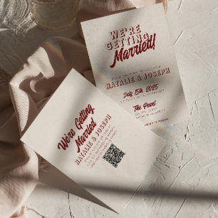 Invitation Mariage moderne code QR rétro gras rouge profond u
