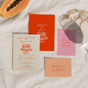 Invitation Mariage moderne coloré à la main tiré gâteau rétro