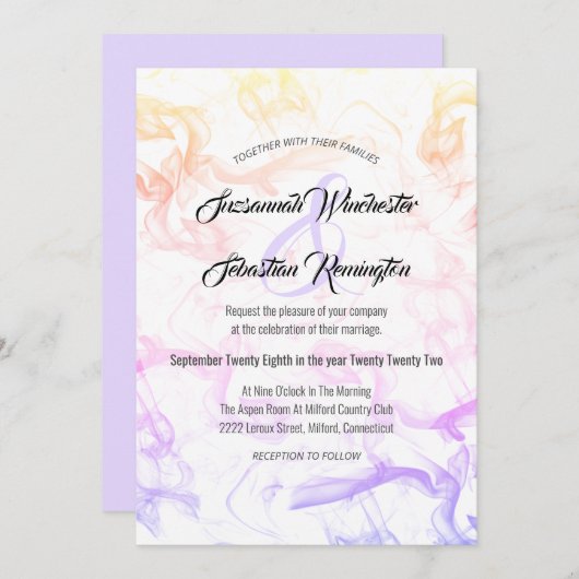 Invitation Mariage moderne coloré Rainbow Mist Modèle (Devant / Derrière)
