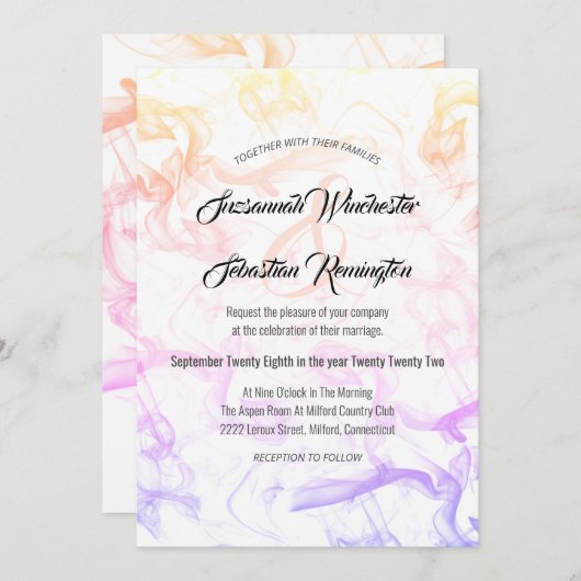 Invitation Mariage moderne coloré Rainbow Mist Modèle (Devant / Derrière)