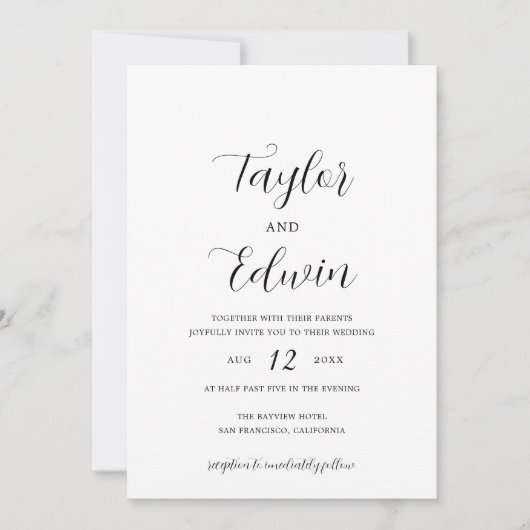 Invitation Mariage moderne contemporain noir blanc élégant (Devant)