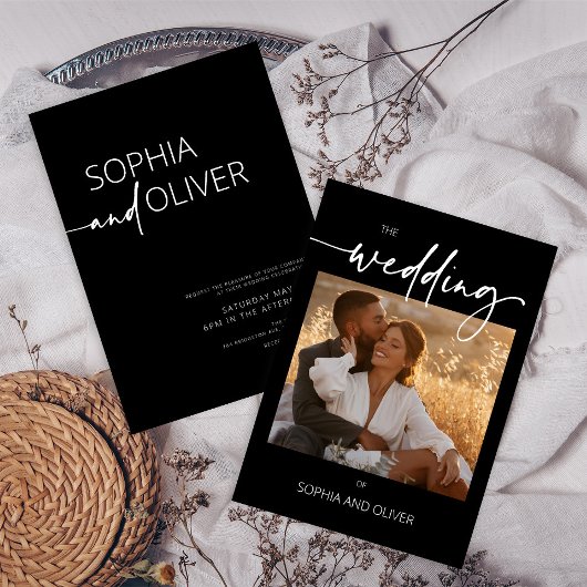 Invitation Mariage moderne contemporain noir et blanc