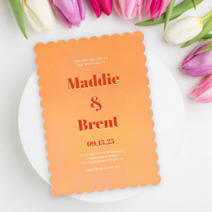 Invitation Mariage Moderne Coucher de Soleil Aquarelle Orange