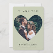 Invitation MARIAGE MODERNE couple photo cadre coeur sage vert (Devant)