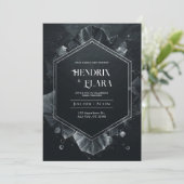 Invitation Mariage Moderne Cristal Hexagone Argent Noir (Debout devant)