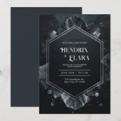 Invitation Mariage Moderne Cristal Hexagone Argent Noir (Devant / Derrière)