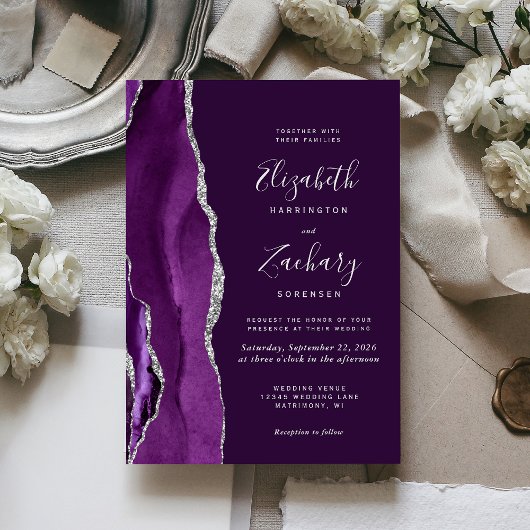 Invitation Mariage moderne d'âge d'argent violet profond