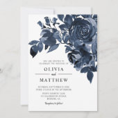 Invitation Mariage moderne de bouquet floral bleu d'encre noi (Devant)