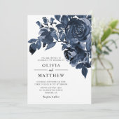 Invitation Mariage moderne de bouquet floral bleu d'encre noi (Debout devant)