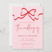 Invitation Mariage moderne de Bow rouge rose (Devant)