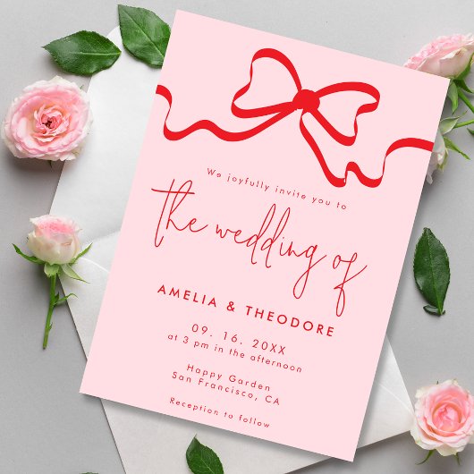 Invitation Mariage moderne de Bow rouge rose