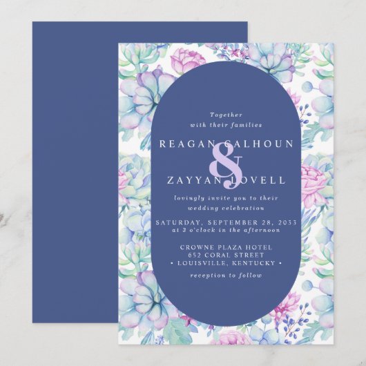 Invitation Mariage Moderne de Cactus Botanique Succulent Flor (Devant / Derrière)