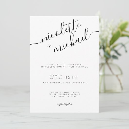 Invitation Mariage moderne de calligraphie noir et blanc (Debout devant)