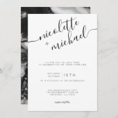 Invitation Mariage moderne de calligraphie noir et blanc (Devant / Derrière)