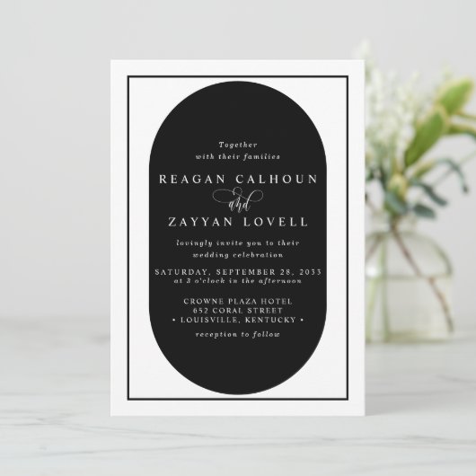 Invitation Mariage moderne de calligraphie noir et blanc (Debout devant)