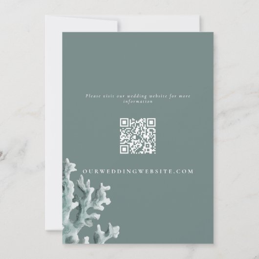 Invitation Mariage moderne de corail de mer vert (Dos)