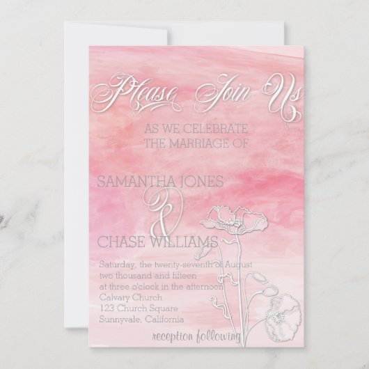 Invitation MARIAGE MODERNE DE COULEUR D'EAU ROSE rose (Devant)