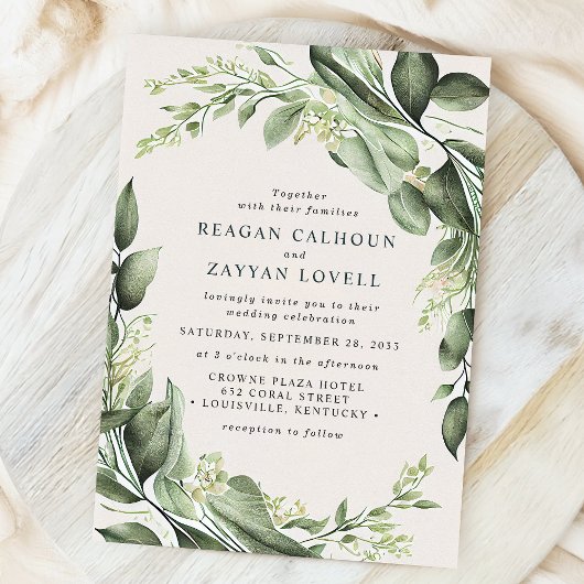 Invitation Mariage moderne de couronne Feuille Eucalyptus