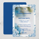 Invitation Mariage moderne de fleurs de carreaux blanc et bla (Devant / Derrière)