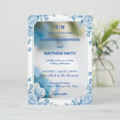 Invitation Mariage moderne de fleurs de carreaux blanc et bla (Debout devant)