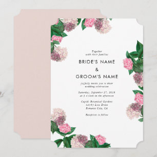 Invitation Mariage Moderne de Fleurs de Hortensia Rose avec F