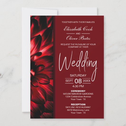 Invitation Mariage moderne de fleurs rouges (Devant)