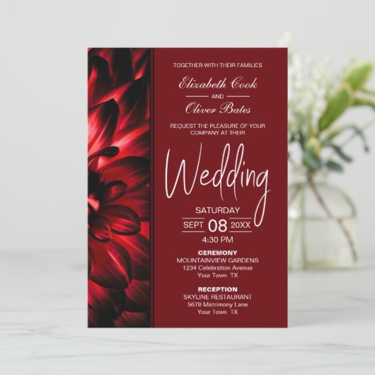 Invitation Mariage moderne de fleurs rouges (Debout devant)