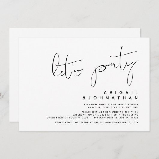 Invitation Mariage Moderne de Fugue, Faisons la Fête (Devant / Derrière)