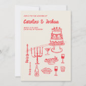 Invitation Mariage moderne de gâteau rouge quirky tiré à main (Devant)