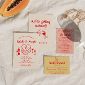 Invitation Mariage moderne de gâteau rouge quirky tiré à main