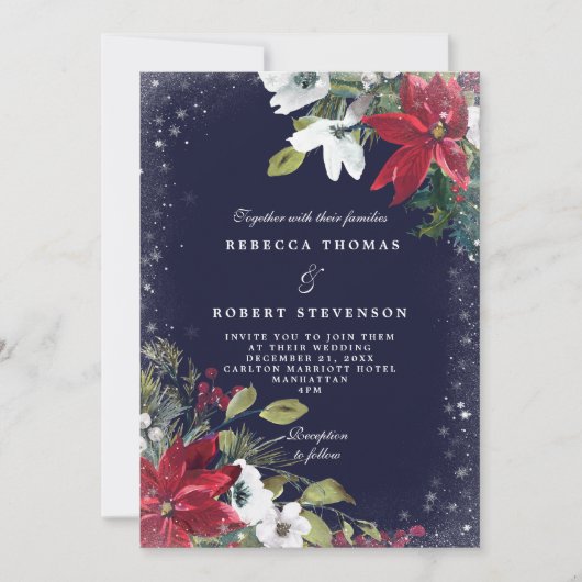 Invitation mariage moderne de la marine de mariage d'hiver (Devant)