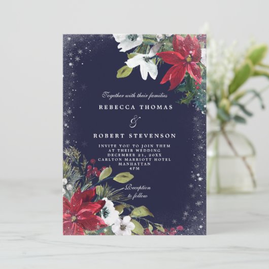 Invitation mariage moderne de la marine de mariage d'hiver (Debout devant)