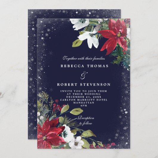 Invitation mariage moderne de la marine de mariage d'hiver (Devant / Derrière)