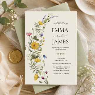 Invitation Mariage Moderne de Prairie aux Fleurs Sauvages Boh