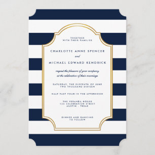 Invitation Mariage moderne de rayure blanche nautique de la
