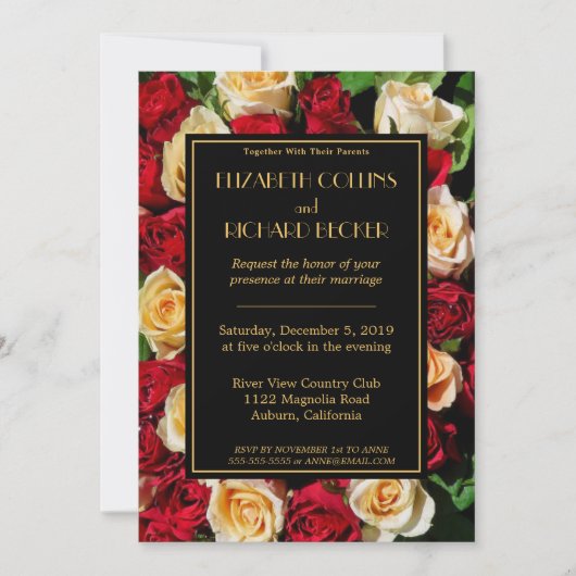 Invitation Mariage moderne de roses rouges et jaunes (Devant)