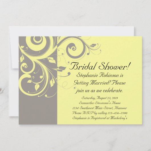 Invitation Mariage moderne de tourbillon jaune et gris (Devant)