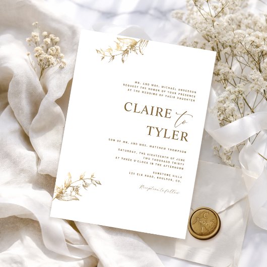 Invitation Mariage Moderne de Typographie Formel, Blanc et Or