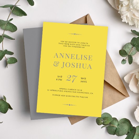 Invitation Mariage moderne de typographie gris-jaune