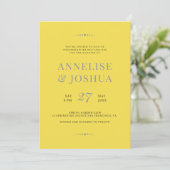 Invitation Mariage moderne de typographie gris-jaune (Debout devant)