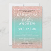 Invitation mariage moderne de typographie or Aqua rose (Devant)