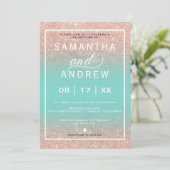 Invitation mariage moderne de typographie or Aqua rose (Debout devant)
