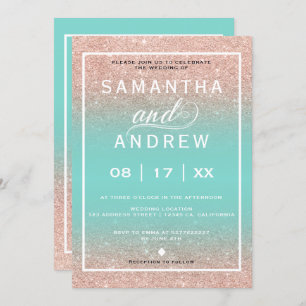 Invitation mariage moderne de typographie or Aqua rose