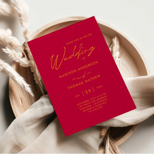 Invitation Mariage Moderne de Typographie Rose Simple Magenta