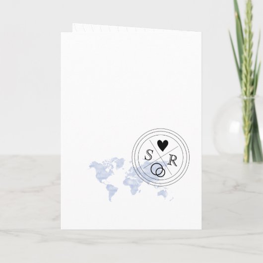 Invitation Mariage moderne Destination Passport Blue World Ma (Dos)